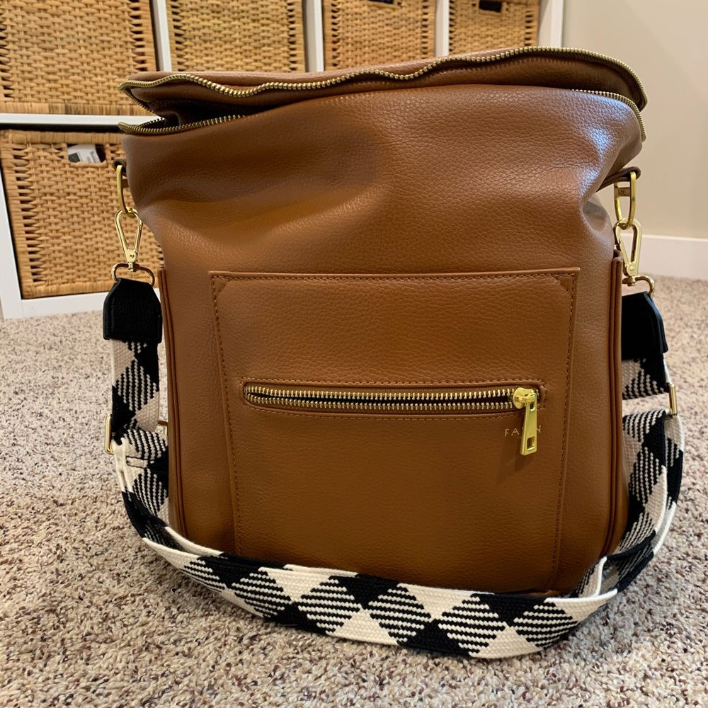 Fawn Design Brown Baby Bag with Black and White Strap